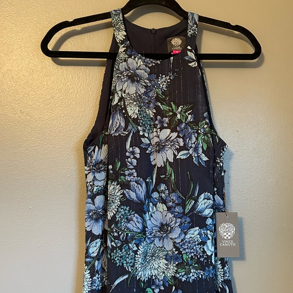 NWT Vince Camuto Sz 6 Womens Blue Floral Chiffon Halter Ruffle Drape Dress Gown! - Picture 5 of 16